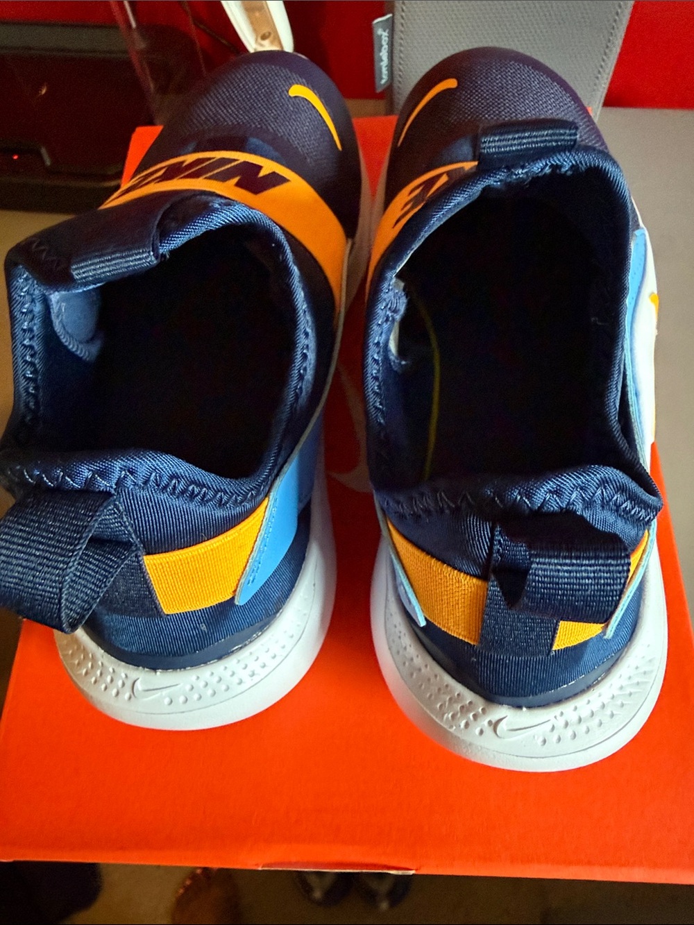 Nike Kids Slip-On Sneakers in Navy and Orange - Picture 4 of 5
